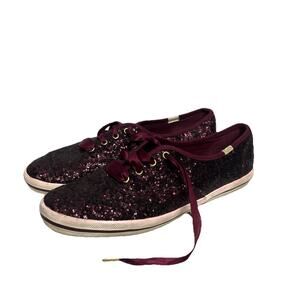 Kate Spade Keds Sneakers Purple Glitter Sparkle Ribbon Laces Size US 8